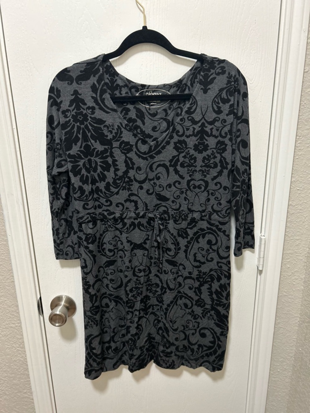 Soma Lounge Dress Black & Grey Soft Jersey Knit Fabric Tie Waist Size Medium